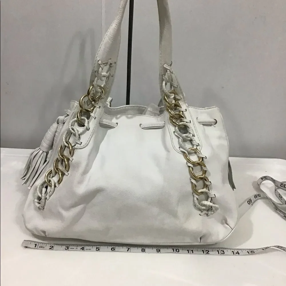 Michael Kors White Oversized Leather Tote Fringe Tassels Bag - Picture 3 of 11